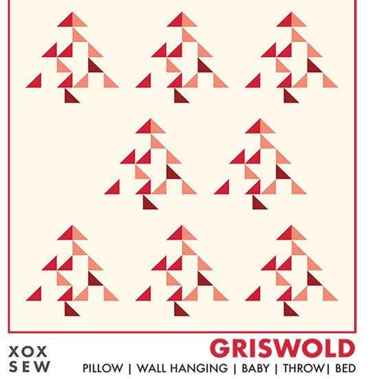 Griswold Quilt Pattern, XOX SEW XO105, Fat Quarter FQ Yardage Friendly Contemporary Christmas Xmas Trees Pillow Throw Baby Bed Quilt Pattern