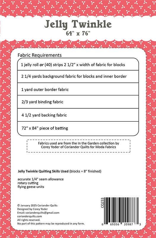 Jelly Twinkle Quilt Pattern, Coriander Quilts CQ233, Jelly Roll Friendly Star Lap Throw Quilt Pattern, Strip Quilt Pattern, Corey Yoder