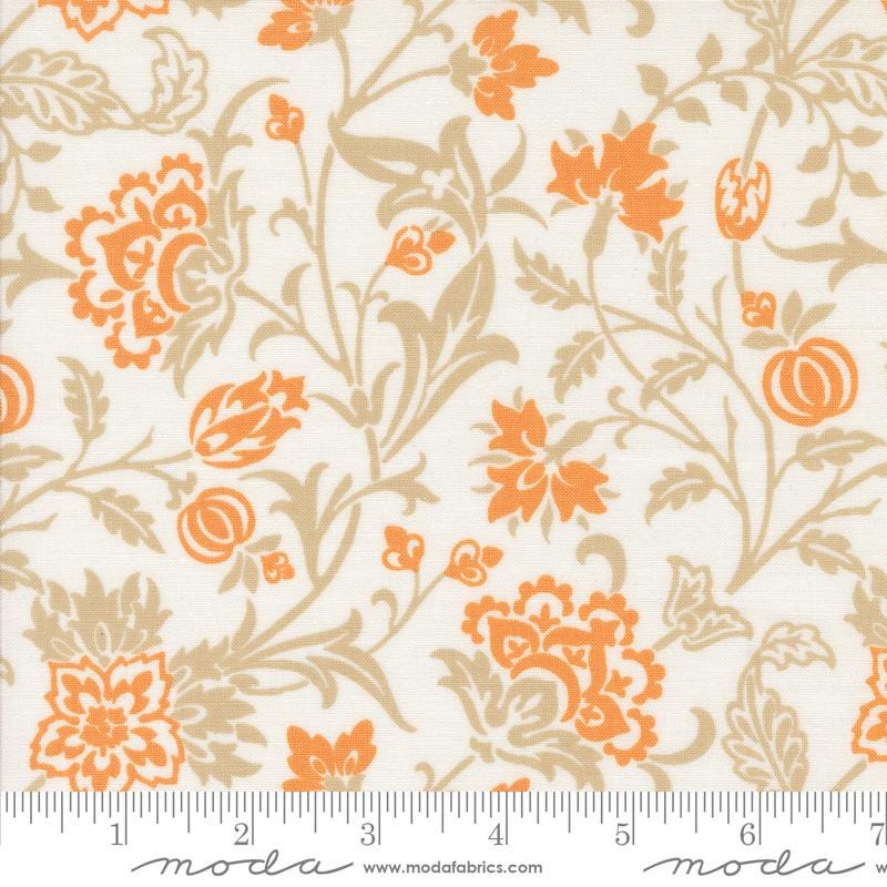 108" Agatha Road - Pumpkin Taupe Floral on Cream Wide Quilt Back Fabric, Moda 108032 11 Ghost, Cotton Sateen Quilt Backing, By the Yard