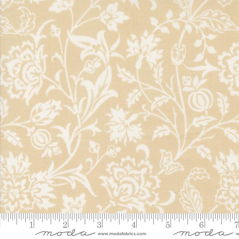 108" Agatha Road- Tan Beige Floral Wide Quilt Back Fabric, Moda 108032 13 Smoke, Cotton Sateen Quilt Backing, Neutral Wide Back, By the Yard