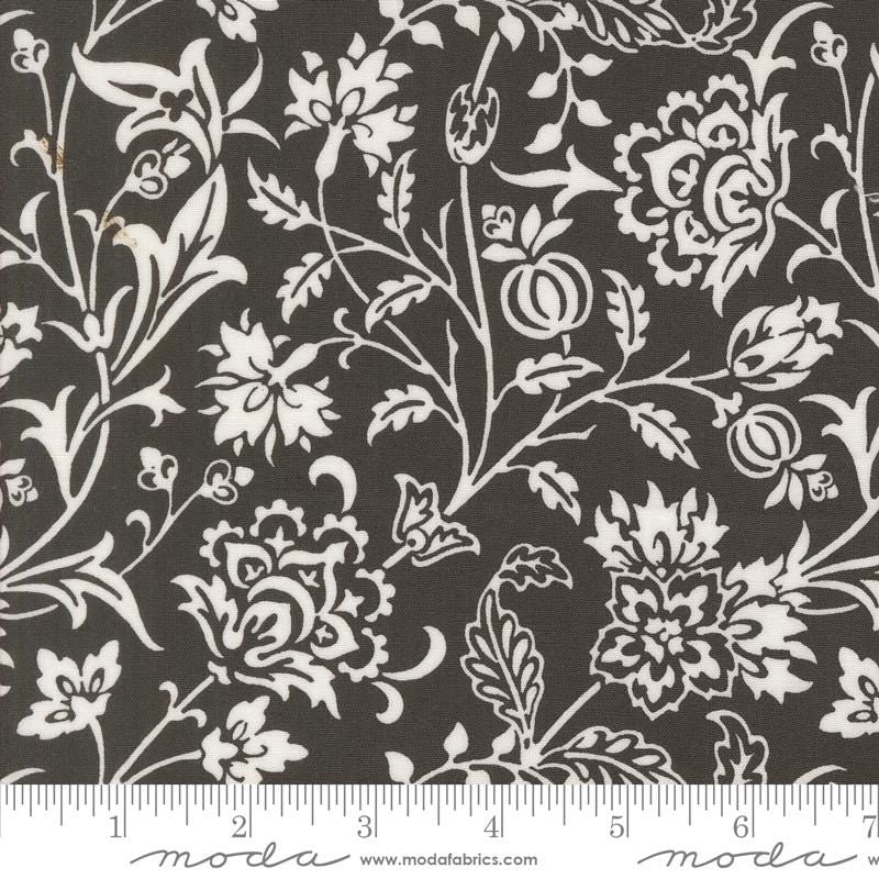 108" Agatha Road- Black Cream Floral Wide Quilt Back Fabric, Moda 108032 15 Midnight, Cotton Sateen Quilt Backing, By the Yard