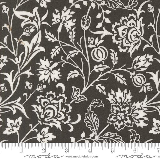108" Agatha Road- Black Cream Floral Wide Quilt Back Fabric, Moda 108032 15 Midnight, Cotton Sateen Quilt Backing, By the Yard