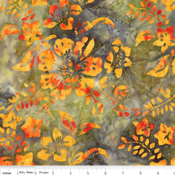 Expressions Batiks - Tradewinds 5" Stacker, Riley Blake 5-23288-42, 5" Precut Tropical Leaves Flowers Batik Fabric Squares