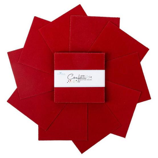 Confetti Cottons - Solid Dark Red 5" Stacker, Riley Blake 5-120-DAHLIARED-42 Dahlia Red, 5" Precut Solid Red Cotton Fabric Squares
