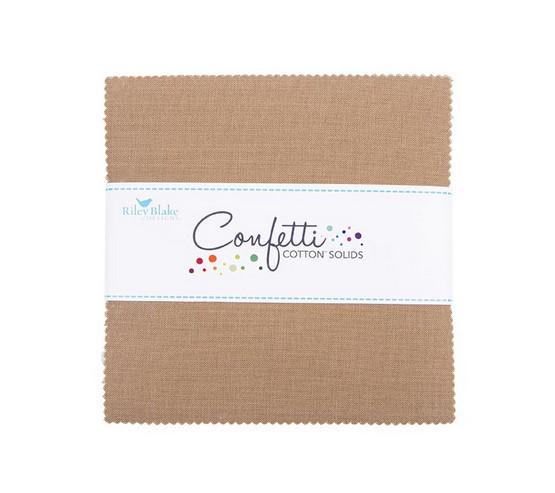 Confetti Cottons - Light Brown Tan 5" Stacker, Riley Blake 5-120-PEBBLE-42 Pebble, 5" Precut Solid Light Brown Tan Cotton Fabric Squares