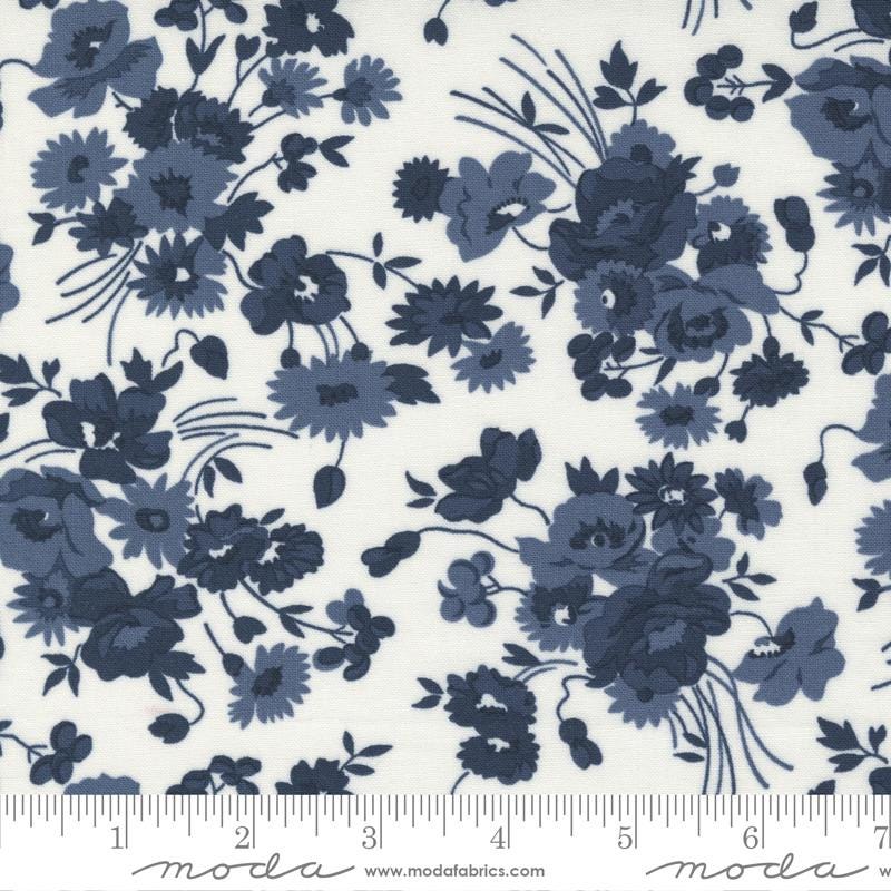 108" Nantucket Summer- Navy Blue Floral on Cream Wide Quilt Back Fabric, Moda 108034 21 Cream Navy, Cotton Quilt Backing, By the Yard