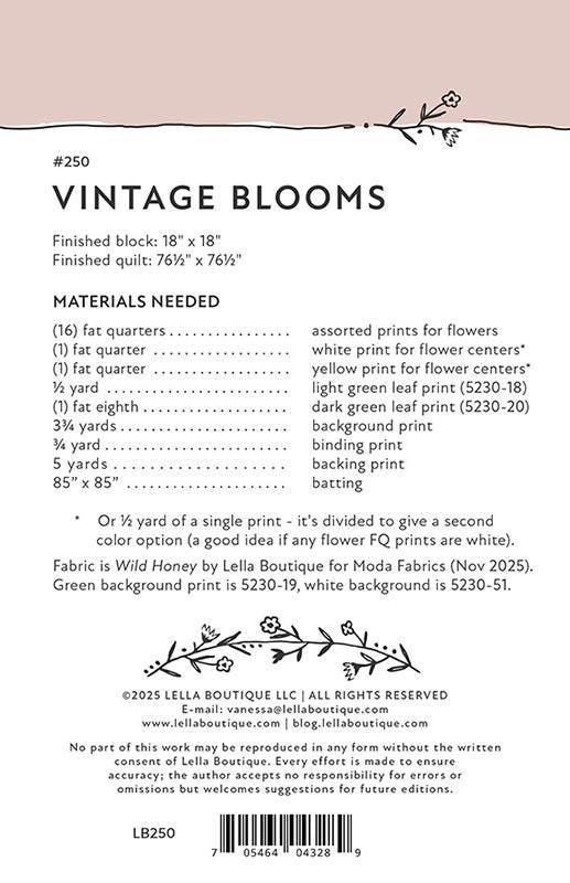Vintage Blooms Quilt Pattern, Lella Boutique LB250, FQ Fat Quarter Friendly Flower Quilt Pattern