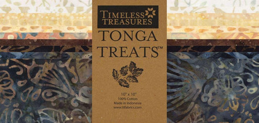 Tonga Luna Batik 10" Squares, Timeless Treasures Treat-Square42 Luna, 10" Precut Blue Brown Cream Batik Quilt Fabric Squares