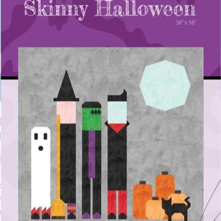 Farmer's Skinny Halloween Quilt Pattern, Farmer's Daughters Quilts FDQ-HALLOWEEN, Yardage Friendly Witch Ghost Dracula Throw Quilt Pattern