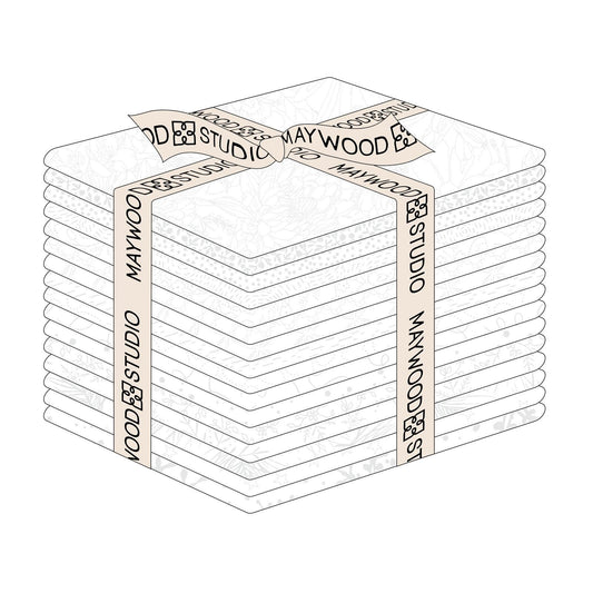 Solitaire Ultra White 16 Fat Quarters Bundle, Maywood Studio FQ-MASSOLT-UW, 18" x 22" Precut White on White Neutral Fat Quarters Fabric