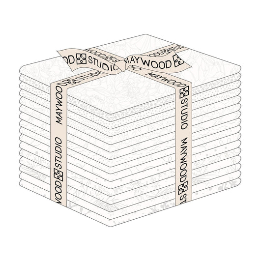 Solitaire Soft White 16 Fat Quarters Bundle, Maywood Studio FQ-MASSOLT-SW, 18" x 22" Precut White on White Neutral Fat Quarters Fabric