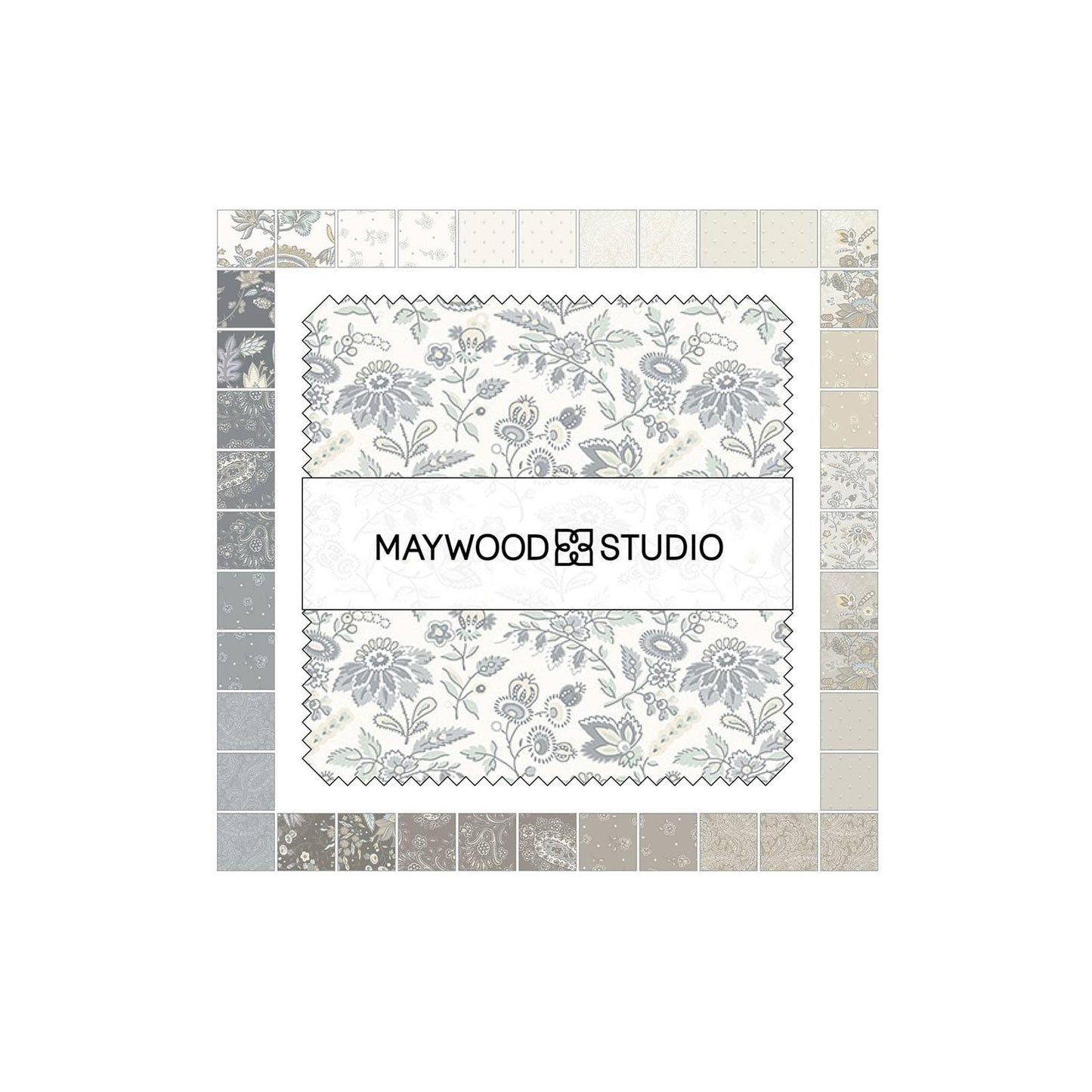 Daybreak 5" Charm Pack, Maywood Studio CP-MASDAYB, 5" Precut Soft Pastels Blue Taupe Cream Paisley Floral Charm Pack Fabric Squares