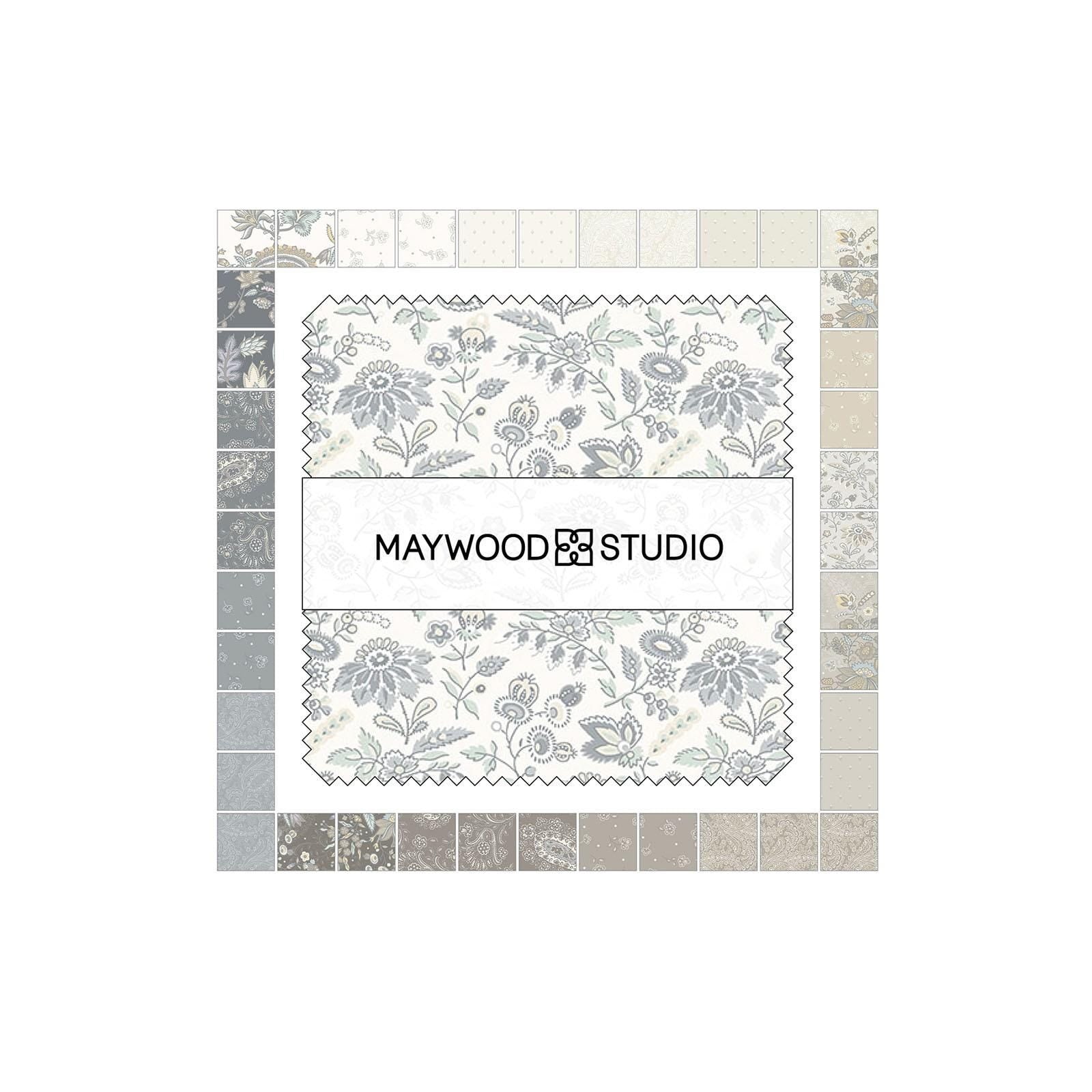 Daybreak 5" Charm Pack, Maywood Studio CP-MASDAYB, 5" Precut Soft Pastels Blue Taupe Cream Paisley Floral Charm Pack Fabric Squares