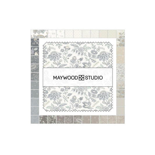 Daybreak 5" Charm Pack, Maywood Studio CP-MASDAYB, 5" Precut Soft Pastels Blue Taupe Cream Paisley Floral Charm Pack Fabric Squares