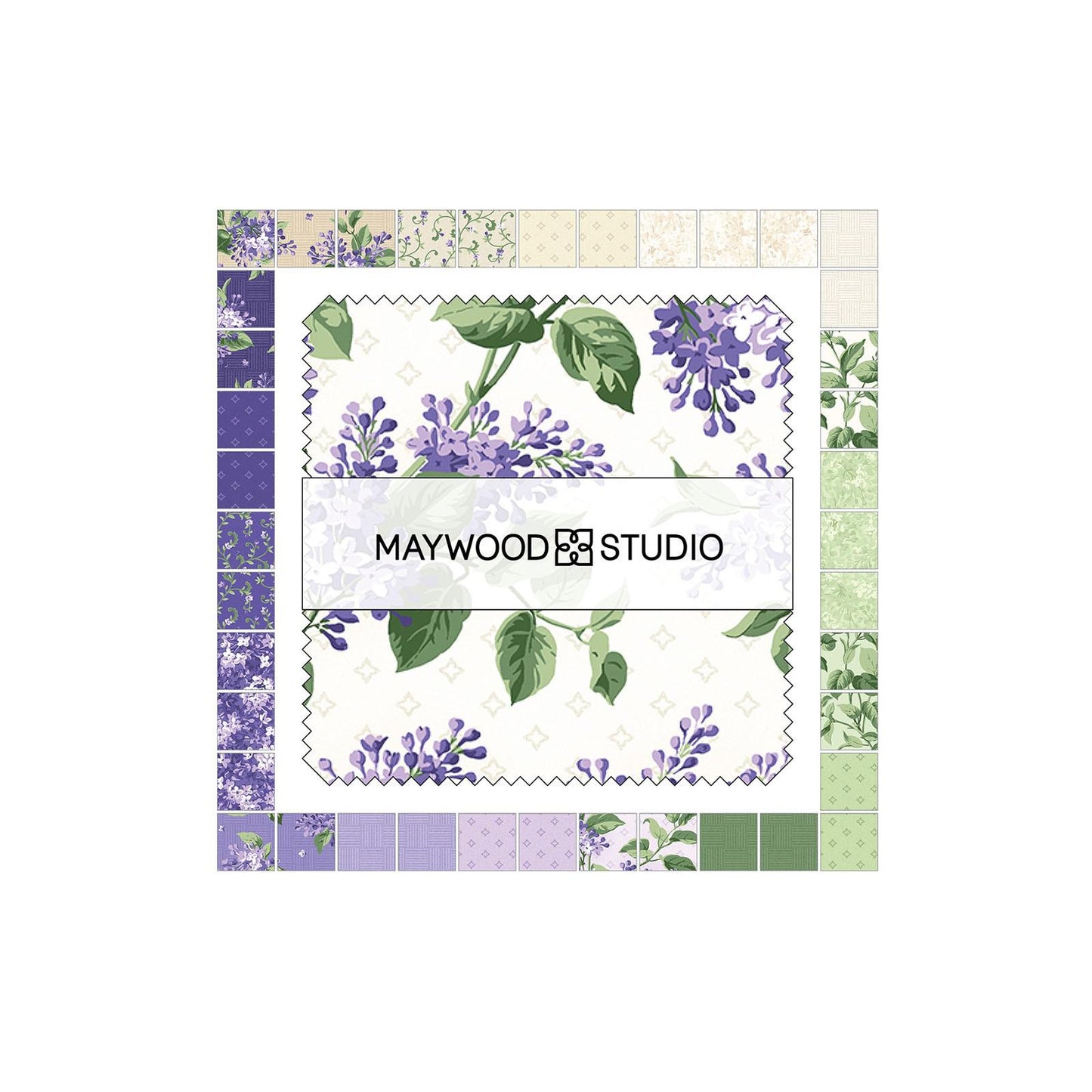 Lilac Lane 5" Charm Pack, Maywood Studio CP-MASLILA, 5" Precut Purple Green Beige White Floral Charm Pack Fabric Squares