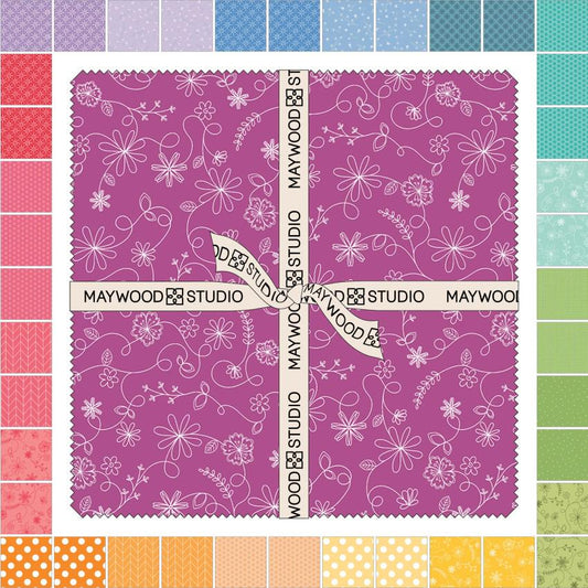 Kimberbell Bright Lights 10" Squares, Maywood Studio SQ-MASKBB-BRLI, 10" Precut Low Volume Colored Quilt Fabric Squares