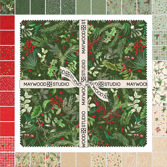 Winter Wreaths 10" Squares, Maywood Studio SQ-MASWIWR, 10" Precut Rustic Christmas Xmas Quilt Fabric Squares