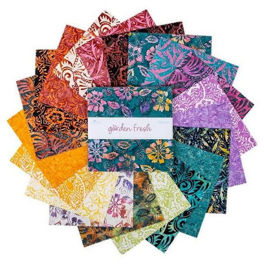 Expressions Batiks - Garden Fresh 10" Stacker, Riley Blake 10-23416-42, 5" Precut Floral Batik Fabric Squares