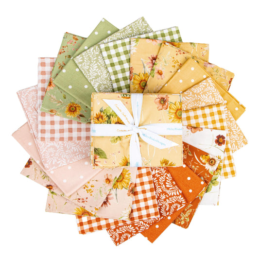 Sunflower Whispers 19 Fat Quarter Bundle, Riley Blake FQ-16670-19, Precut 18 x 22 Autumn Fall Sunflowers Quilt Fabric, Lisa Audit