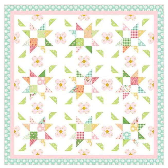 Chasing Fireflies Quilt Pattern, Gracey Larson P155-FIREFLIES, Yardage Friendly Flowers Stars Lap Throw Square Quilt Pattern