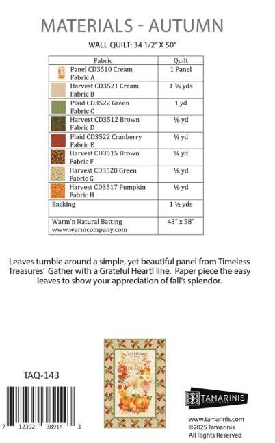 Autumn Panel Frame Quilt Pattern, Tamarinis TAQ143, 24" Fabric Panel Friendly Foundation Paper Pieced Throw Quilt Pattern