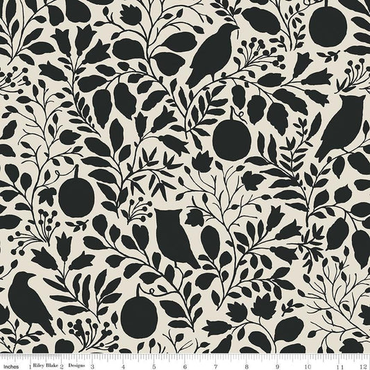 108" Trick or Treat - Black Silhouette Crows Flowers on Cream Wide Quilt Back Fabric, Riley Blake WB15967-Cream, Lisa Audit, By the Yard