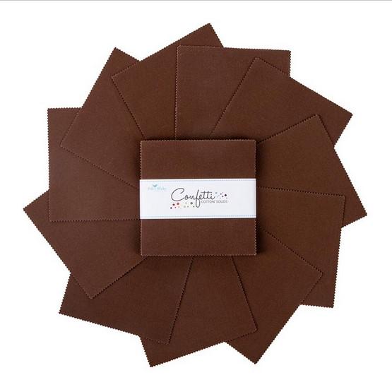 Confetti Cottons - Dark Brown 5" Stacker, Riley Blake 5-120-BROWNIE-42 Brownie, 5" Precut Solid Brown Cotton Fabric Squares