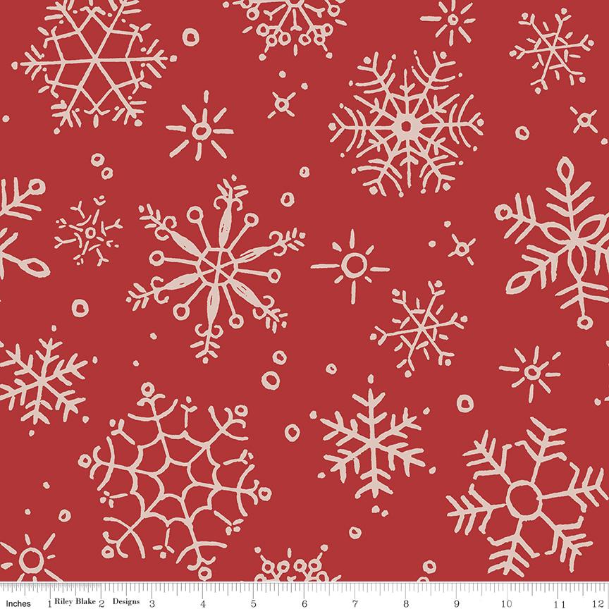 108" Magical Winterland - 3 Yard Cut of Snowflakes on Red Wide Quilt Back Fabric, Riley Blake 3YD-WB14949-BARNRED, 108" Red White Snowflake