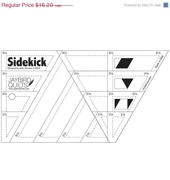 Sidekick Ruler, Jaybird Quilts JBQ202, 60 Degree Triangle Diamonds Half Triangle Quilting Ruler, Quilter's Template