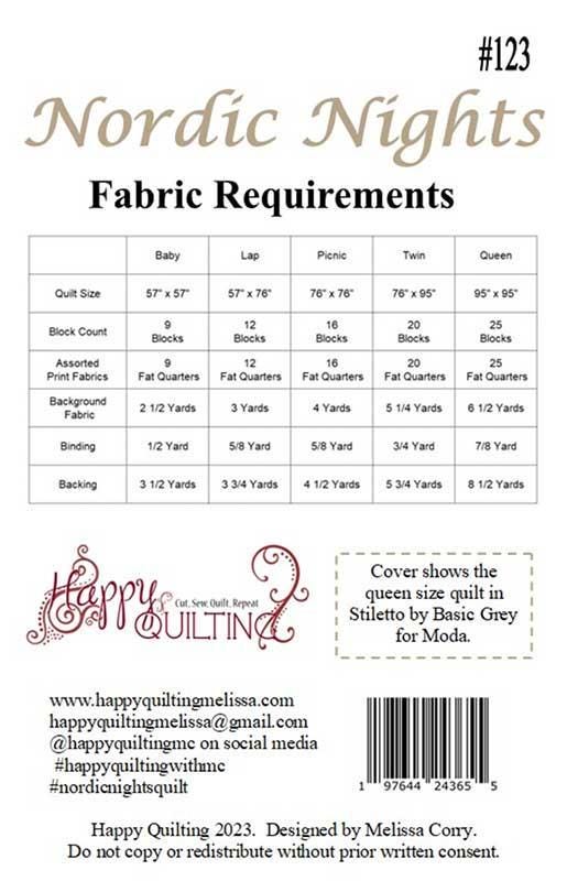 Nordic Nights Quilt Pattern, Happy Quilting HQ123, Fat Quarters FQ Friendly Baby Lap Picnic Throw Twin Queen Bed Quilt Pattern, Corry