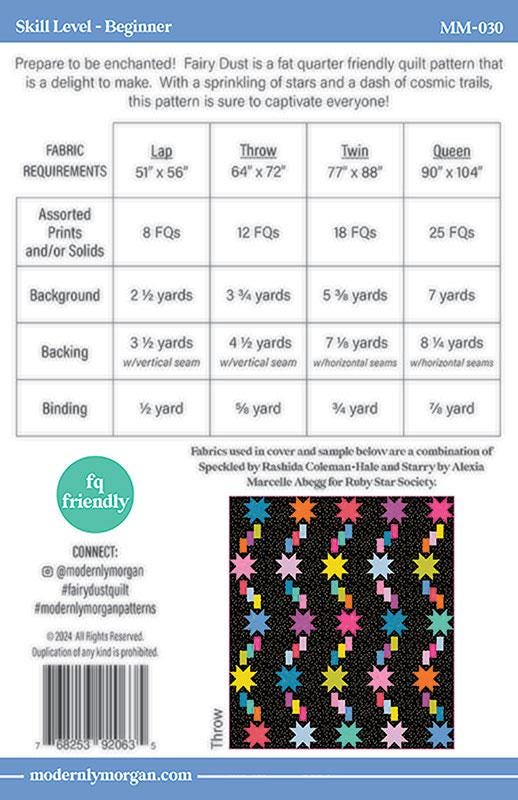 Fairy Dust Quilt Pattern, Modernly Morgan MM030, Fat Quarter Friendly Beginner Throw Twin Queen Bed Quilt Pattern, Morgan McCollough