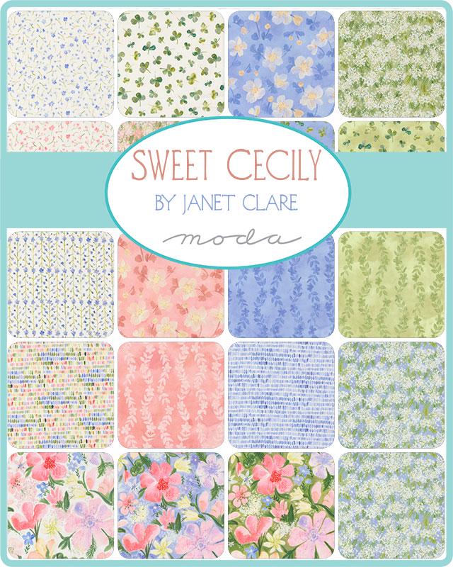 Sweet Cecily Layer Cake, Moda 24640LC, 10" Precut Pastel Pink Green Blue Floral Fabric Squares, Janet Clare