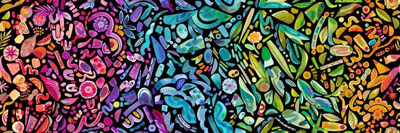 Radiant - Leaves Flowers Ombre on Black Fabric, Moda 21846 12 Midnight, Large Print Multicolored Floral Cotton Quilting Fabric, Henderson