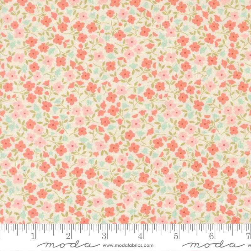 Sunbonnet - Wild Blooms Pink Coral Flowers on Cream Fabric, Moda 31766 11 Porcelain, Small Floral Fabric, My Sew Quilty Life, By the Yard