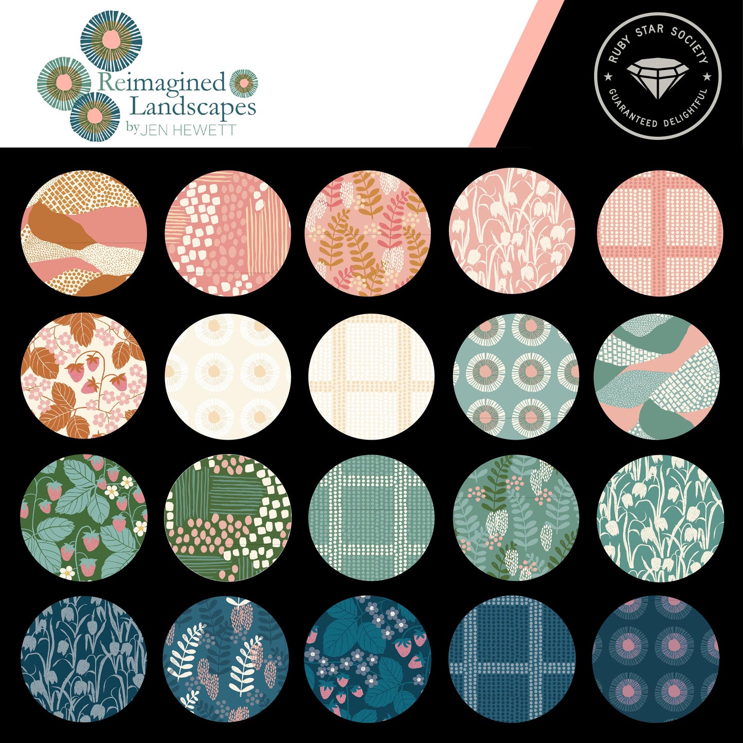 Reimagined Landscapes 10" Layer Cake, Moda RS6049LC, Precut Modern Contemporary Pink Blue Green Floral Fabric, Jen Hewett, Ruby Star Society