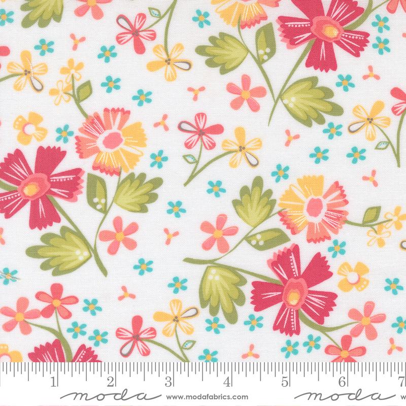 In the Garden 2.5" Jelly Roll, Moda 29230JR, 2.5" Precut Teal Red Yellow Gray Floral Fabric Strips, Corey Yoder, Coriander