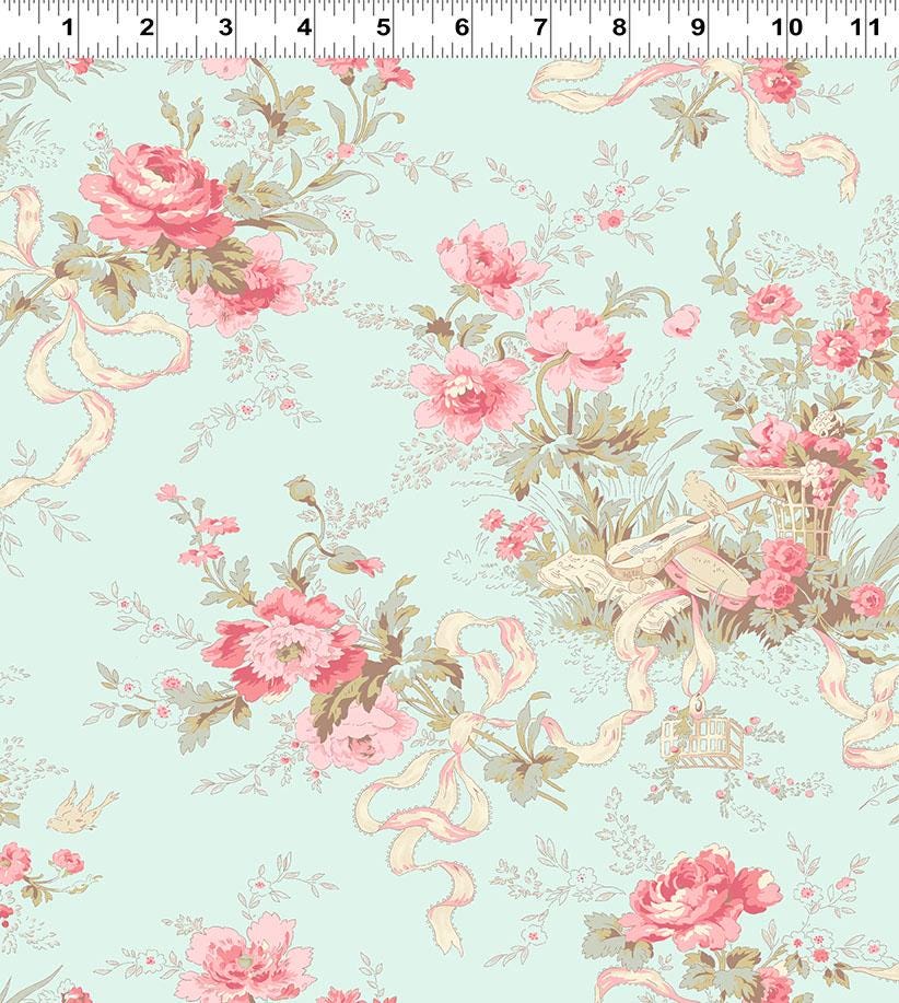 Charlotte 98 Fat Quarter Bundle, Clothworks FQ0520, Pink Blue Green Cream Shabby Granny Chic Cottagecore Pastel Floral Fabric,