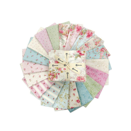 Charlotte 98 Fat Quarter Bundle, Clothworks FQ0520, Pink Blue Green Cream Shabby Granny Chic Cottagecore Pastel Floral Fabric,