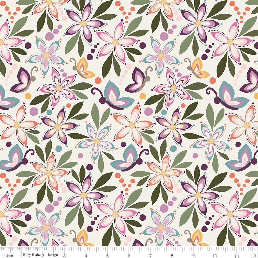 Juju's Petals 2.5" Rolie Polie, Riley Blake RP-16610-40, 2.5" Precut Green Blue Purple Gold Rust Floral Fabric Strips, Judi Madsen