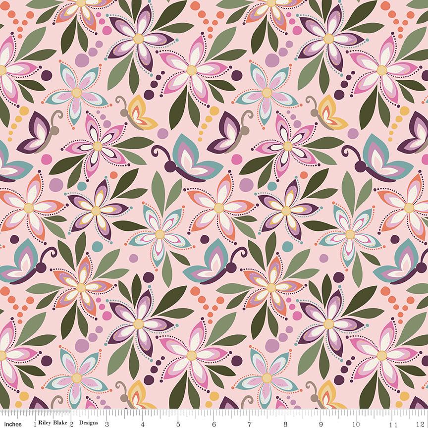 Juju's Petals 2.5" Rolie Polie, Riley Blake RP-16610-40, 2.5" Precut Green Blue Purple Gold Rust Floral Fabric Strips, Judi Madsen