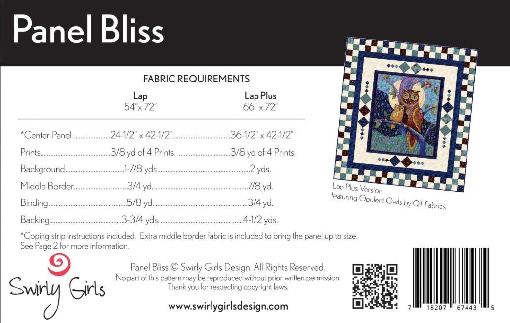 Panel Bliss Panel Frame Quilt Pattern, Swirly Girls Design SGD081, Panel Friendly Easy Checkerboard Panel Frame Quilt Pattern