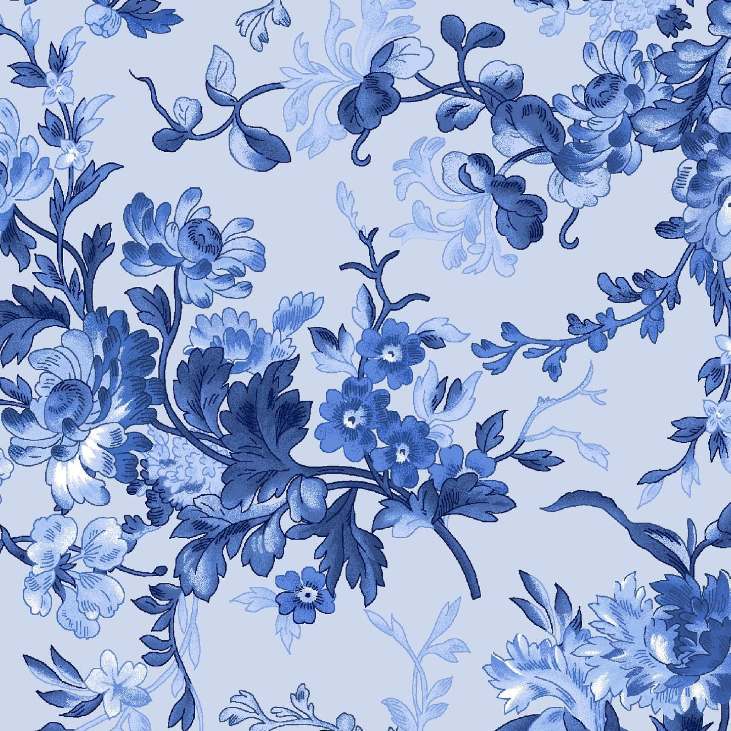 Blue Belle 28 Piece Fat Quarter Bundle Plus Panel, FQ-MASBLBE, 18 x 22 Fabric Cuts, Blue White Floral Fabric Bundle, Maywood Studio