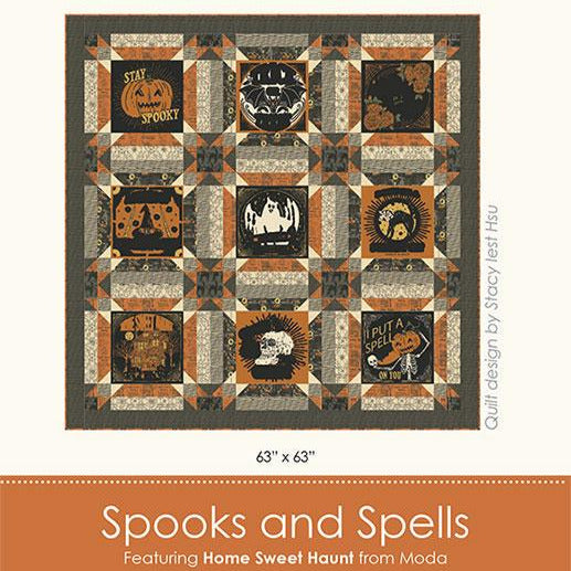 Spooks and Spells Block Panel Frame Quilt Pattern, Stacy Iest Hsu SIH107, Fabric Panel Friendly Star Quilt Pattern, Panel Blocks Pattern