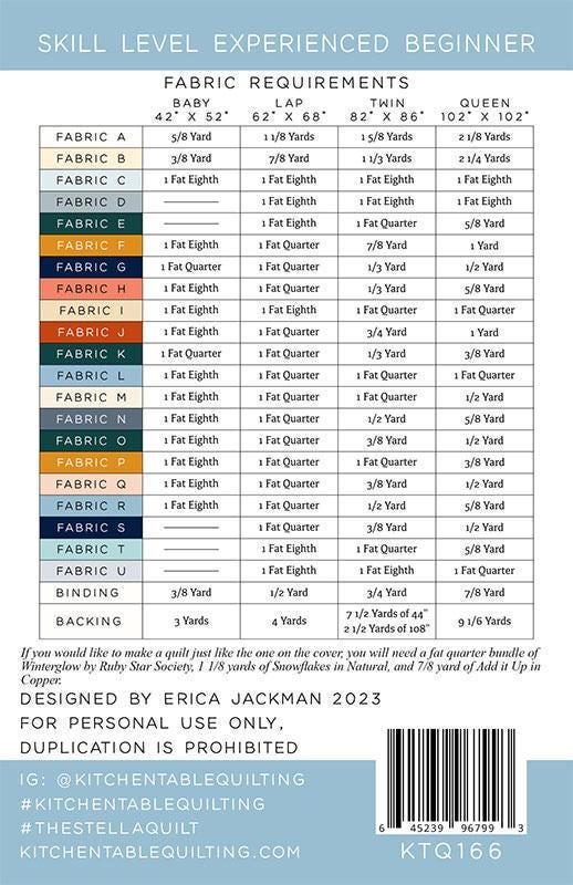 The Stella Quilt Pattern, Kitchen Table Quilting KTQ166, Fat Quarter Eighths Friendly Baby Lap Twin Queen Bed Quilt Pattern, Erica Jackman