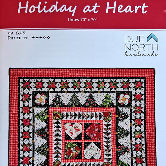 Holiday at Heart Quilt Pattern, Due North Handmade DNH013, Yardage Friendly Christmas Xmas Trees Stars Hearts Throw Quilt Pattern