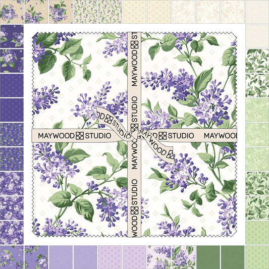 Lilac Lane 10" Squares, Maywood Studio SQ-MASLILA, 10" Precut Purple Green Beige White Floral Layer Cake Fabric Squares