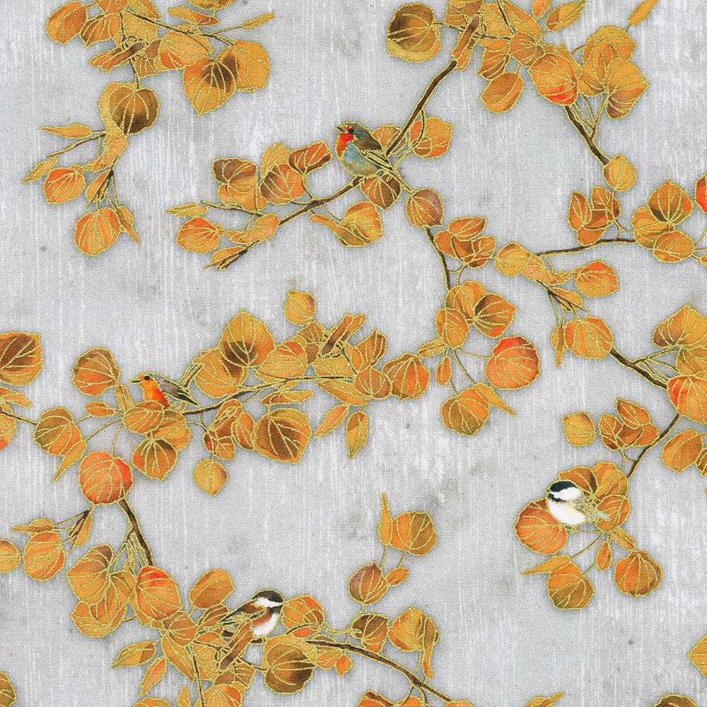 Warm Welcome 10" Squares, Robert Kaufman TEN-1395-42, 10" Precut Autumn Fall Gold Metallic Leaves Floral Fabric Squares,