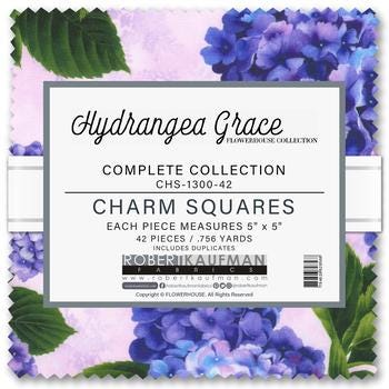 Hydrangea Grace 5" Charm Squares, Robert Kaufman CHS-1300-42, 5" Precut Pink Blue Modern Floral Charm Pack Fabric Squares