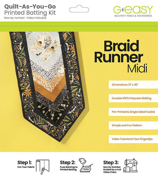 Braid Runner Midi Quilt as You Go QAYG Table Runner Fusible Batting Kit, GE Designs GE611, Yardage Friendly Easy Braided Table Quilt Pattern