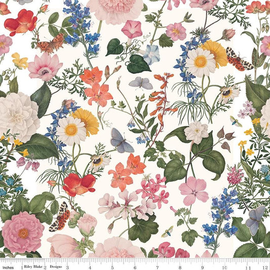 Nature's Portrait - Main Botanical Spring Floral on White Fabric, Riley Blake CD15670-White, Spring Floral Fabric, By the Yard